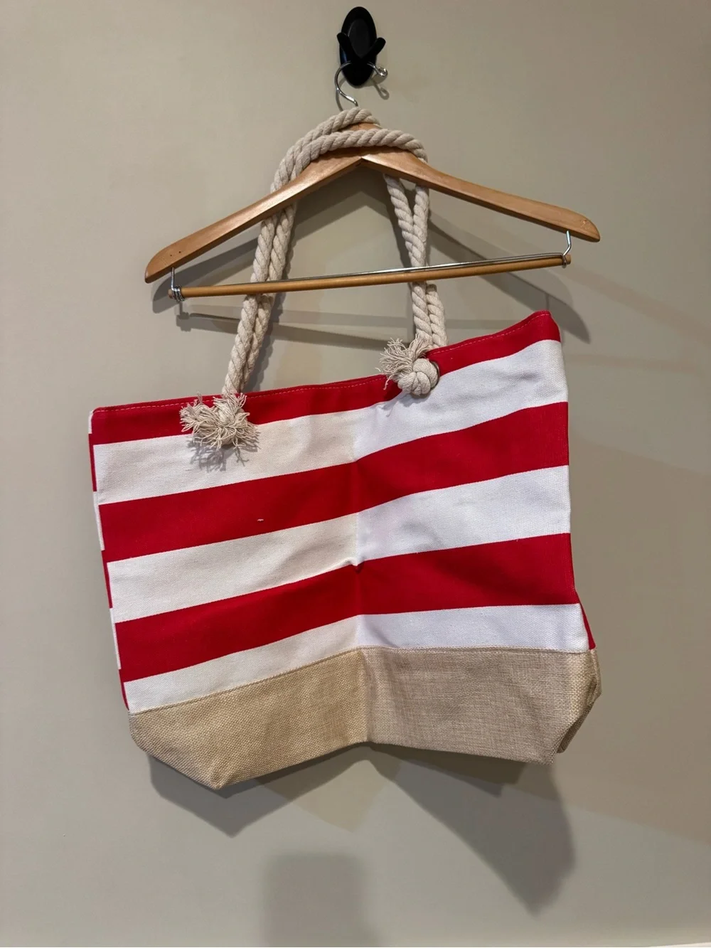Red & White Striped Rope-Handle Beach Tote